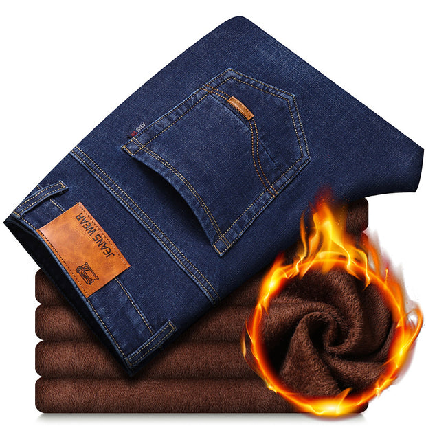 Thickened Plush Jeans Keep Men Warm In Winter